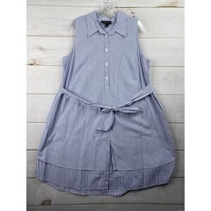 Lane Bryant Dress Az 16 Blue Strip Layered Pockets Belted Lightweight Beach